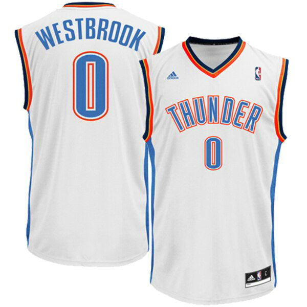 Camiseta Russell Westbrook 0 Oklahoma City Thunder adidas Home Replica Blanco Nino